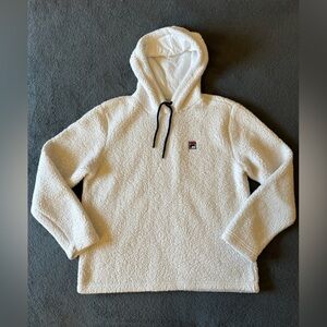 fila women’s teddy sherpa hoodie white long sleeve size large